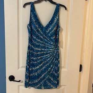 Scala NWT Turquoise/Silver sequin cocktail dress - Size 10